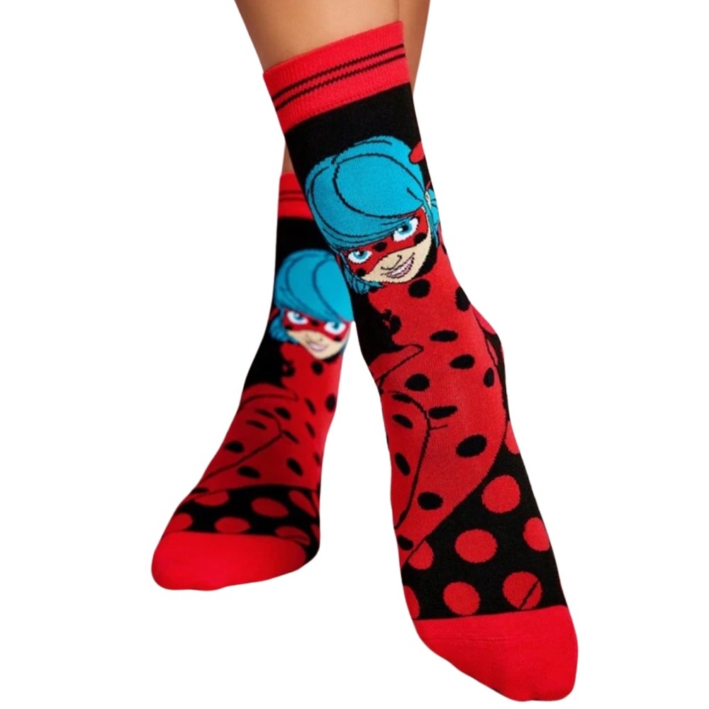 •Lady Bug Tales• Miraculous Graphic Crew Socks Socks 3 for $21